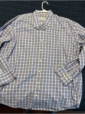 Peter Millar Men's Plaid Button-Down Shirt - Blue & White XXL